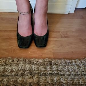 Square toe, croc print heel